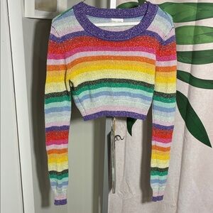 Lovers + Friends Rainbow Striped Sweater Crop Top Glitter size Small